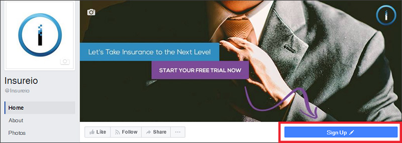 An email list signup offer on Insureio's Facebook page