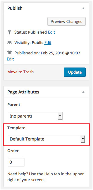 WordPress page templates menu