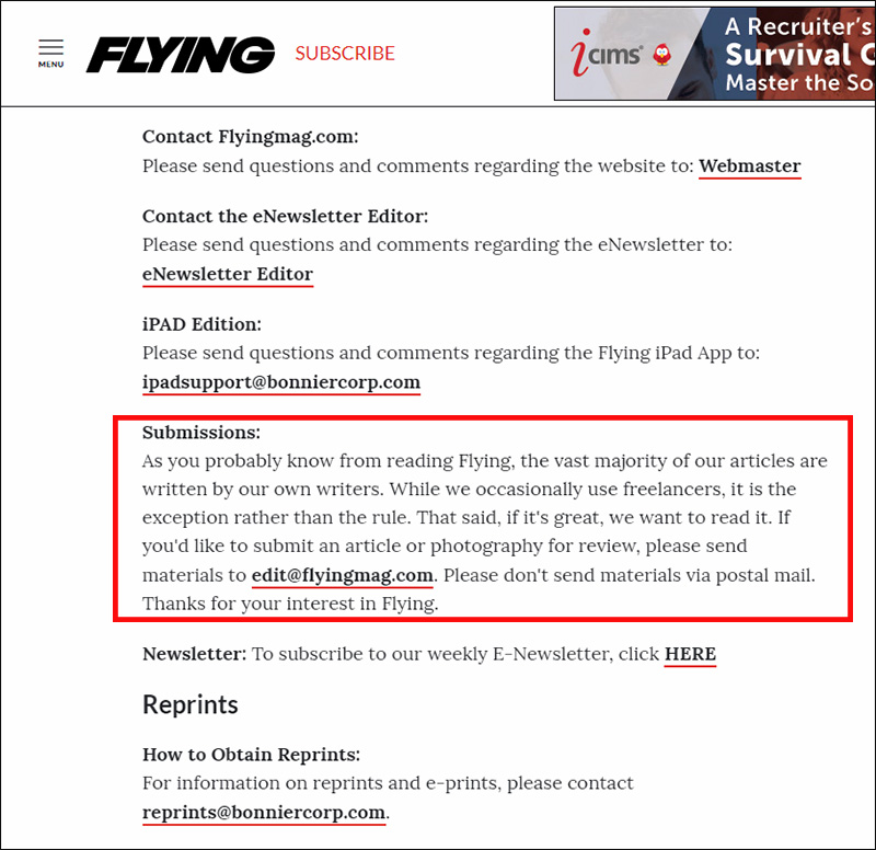 Flying magazine's submission and contact guidelines