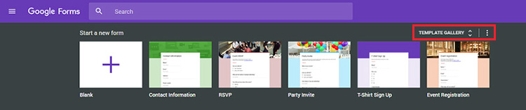Screenshot of Google Forms, with different form layouts and types displayed.