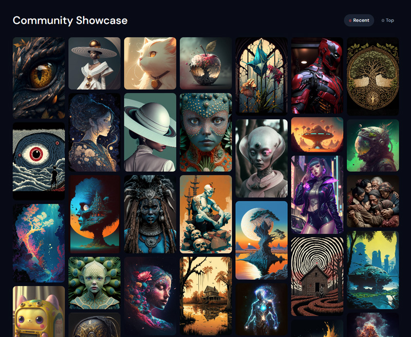 Screenshot of the Midjourney community showcase page