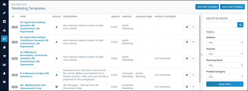 Insureio's pre-written marketing templates