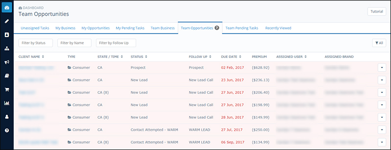 Insureio dashboard view