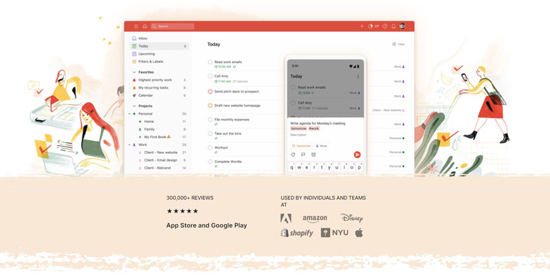 Screenshot of Todoist's home page, showing the to-do list interface