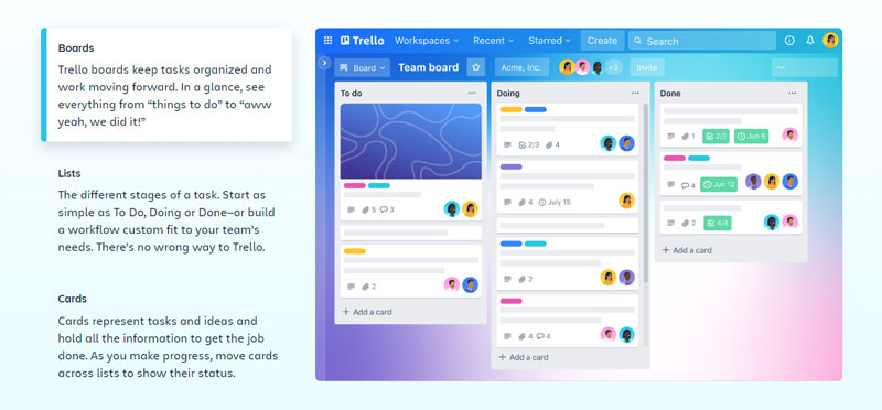 Screenshot of Trello's home page, showing the to-do list interface
