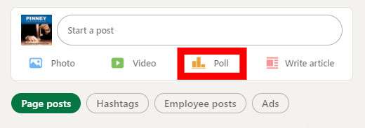 Screenshot of the add poll button in a draft LinkedIn post