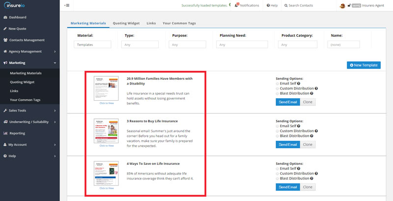 Automated Email Marketing in Insureio: Marketing Library