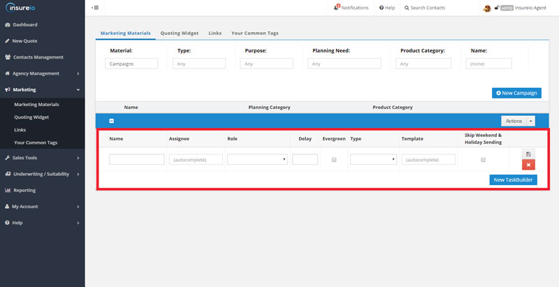 Automated Email Marketing in Insureio: Task Builder
