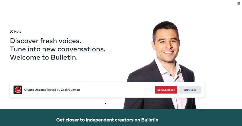 Screenshot of Bulletin's home page
