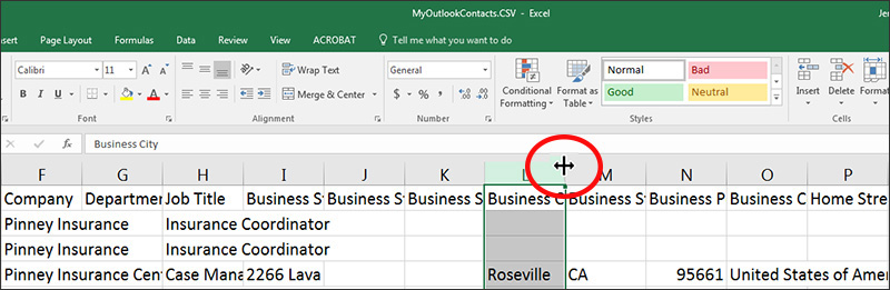 Double-click a column to expand it in Excel