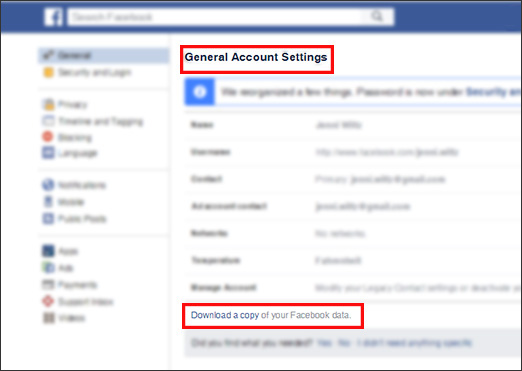 Facebook General Account Settings - download data