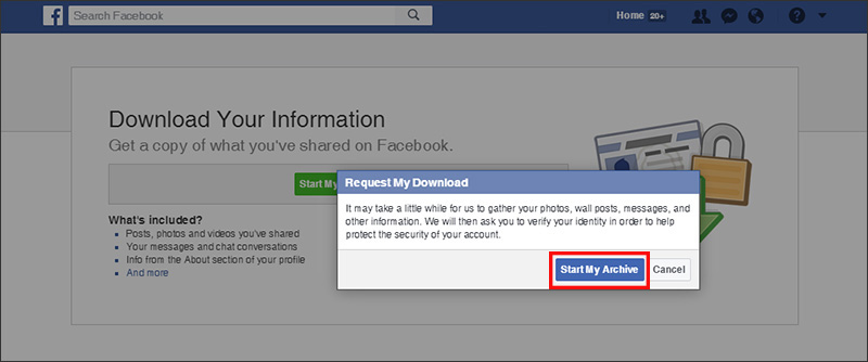 Verify you want your Facebook archive