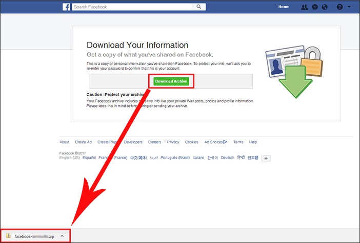 Download your Facebook archive