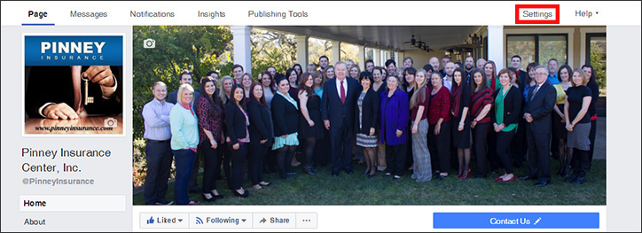 Facebook page settings