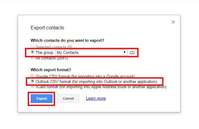 Export selections in Gmail