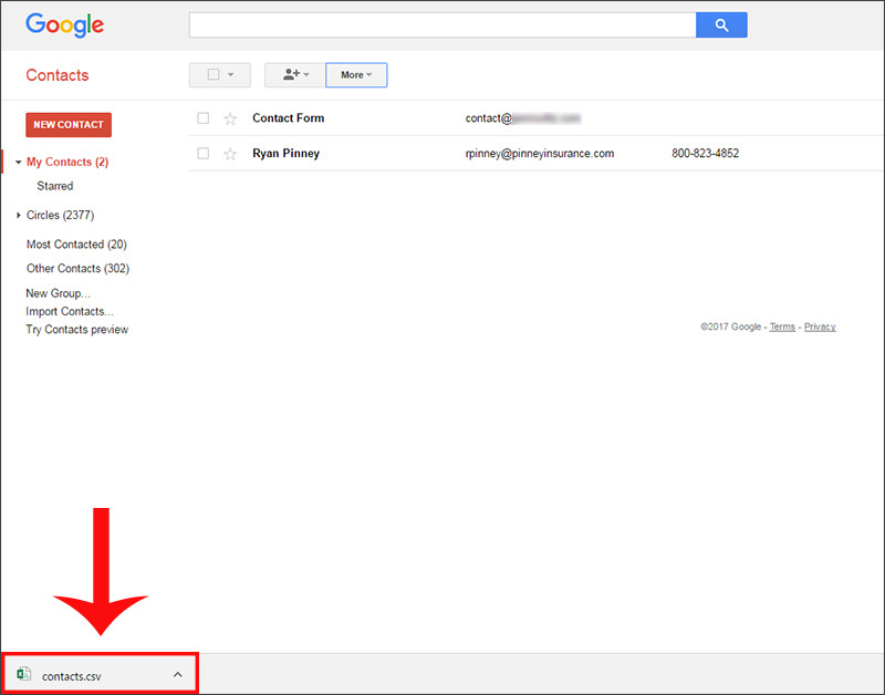 Gmail's CSV export downloads in your browser