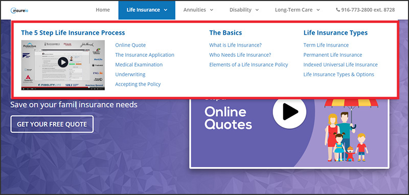 InsuranceDivision.com home page menu options