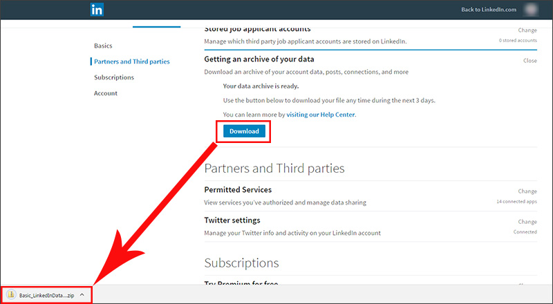 Exporting contacts from LinkedIn - download your archive