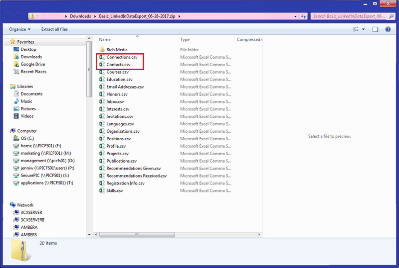 Exporting contacts from LinkedIn - open Connections.csv