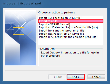 Export contacts to a file in Outlook