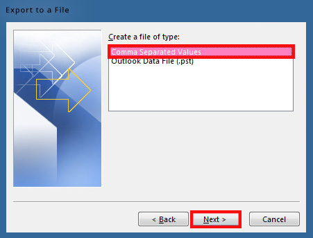 Export contacts to a CSV file in Outlook