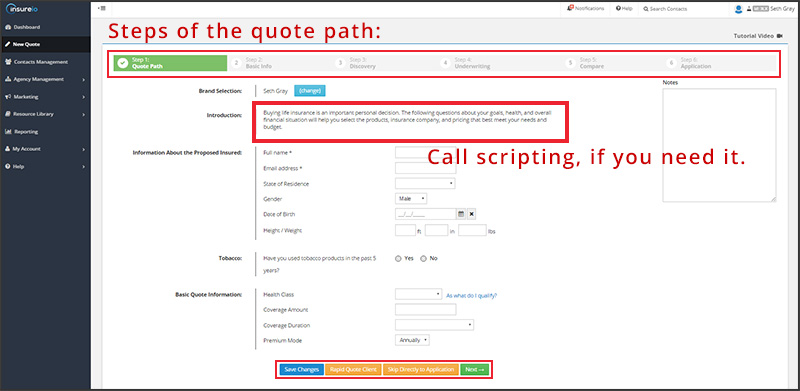 The quote path in Insureio