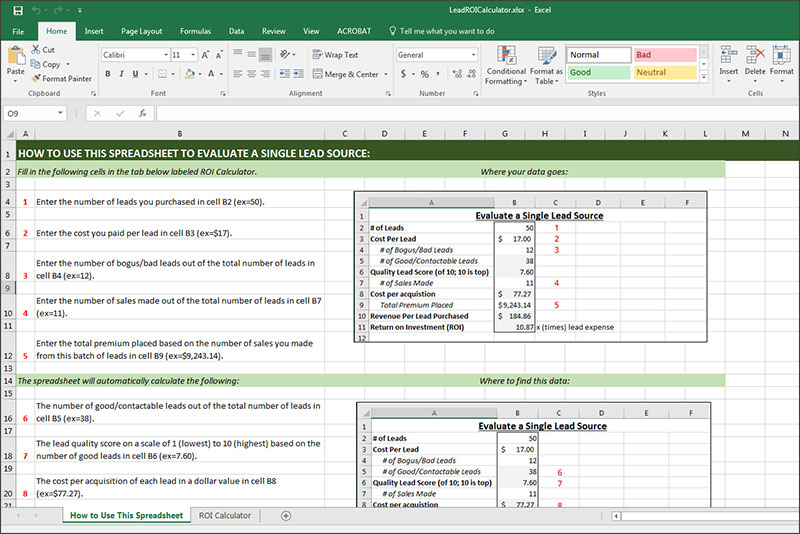 ROI calculator - instructions, provided by Pinney Insurance