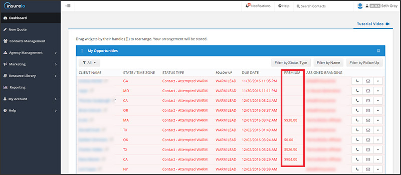 Seth's Insureio Dashboard