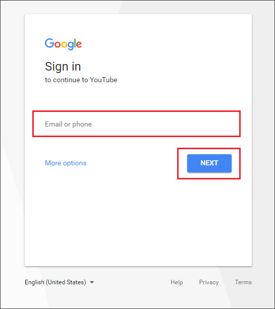 YouTube sign in - enter user name
