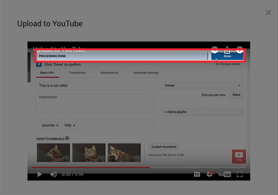 YouTube processing done notification