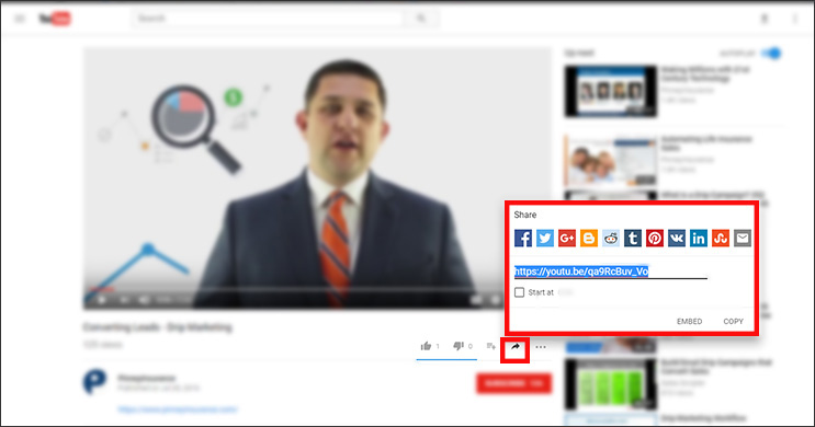 Where to find the sharing URL provided by YouTube