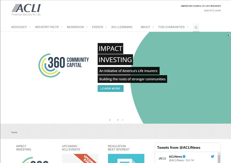 Screenshot of the ACLI homepage