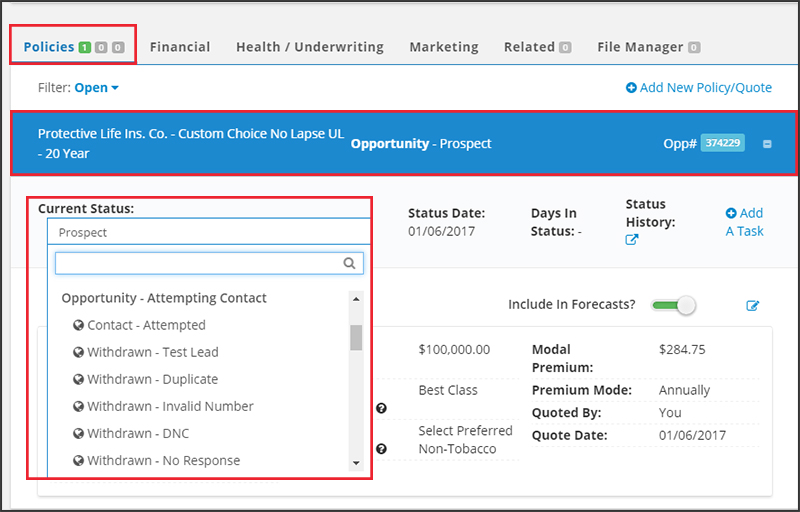 Insureio: Viewing Policy Status Changes