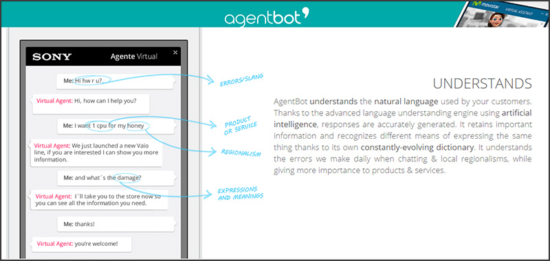 Example of a customer service bot from Agentbot