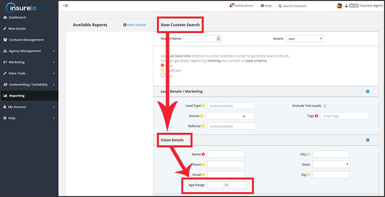 3 Ways to Find LTC Prospects with Insureio - Step 2, Age Range via Reporting Method