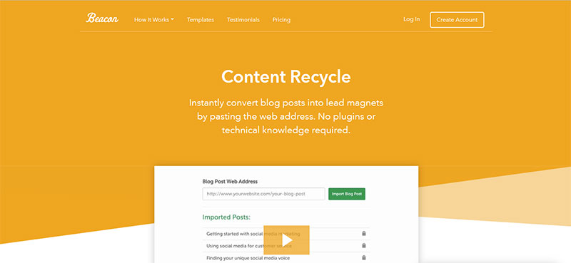 Screenshot of the Beacon web page describing their content recycling eBook creation feature