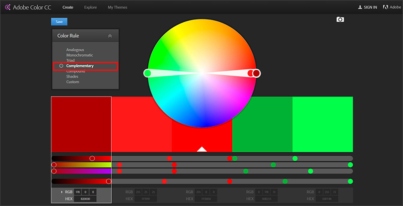 Adobe Color - choosing a palette setting