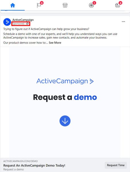 Screenshot of a remarketing ad in Facebook's news feed