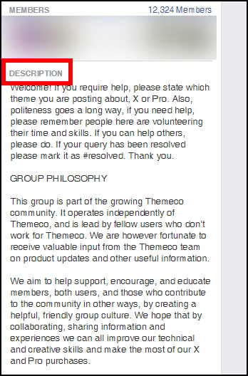 Screenshot showing a Facebook group description