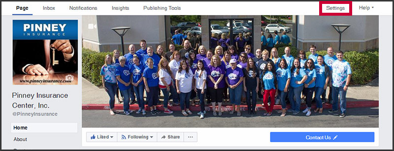 Facebook page's settings tab