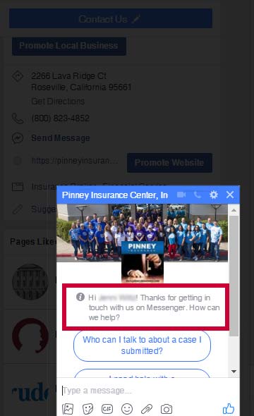 Facebook Messenger greeting example