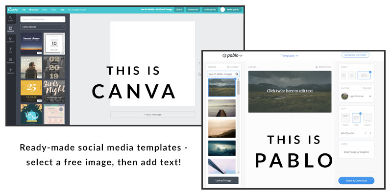 Create free social media images online using Canva or Pablo