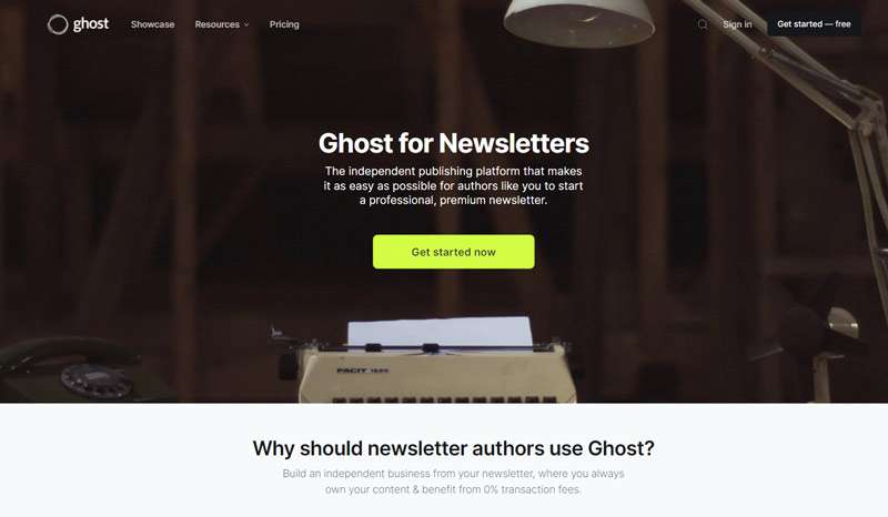 Screenshot of Ghost's homepage