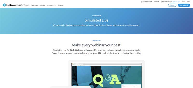 Screenshot of the GoToWebinar page about pre-recorded webinars