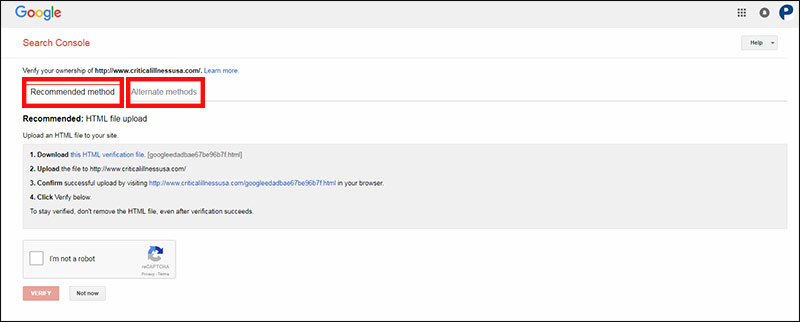 Methods to verify your website in Google Search Console