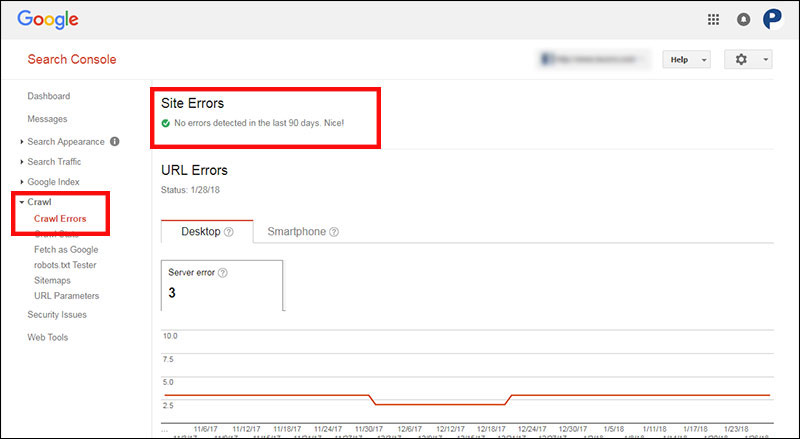 Viewing crawl errors in Google Search Console