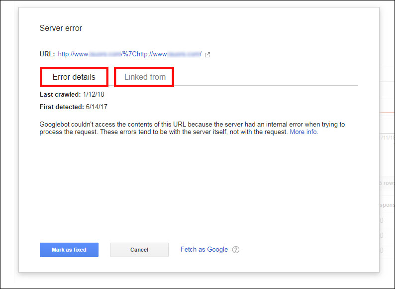 Viewing more info for URL errors in Google Search Console