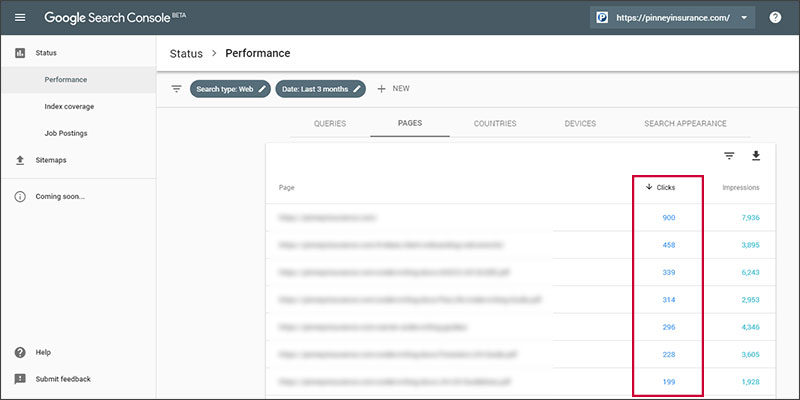 View your pages sorted by click-through-rate in Google Search Console