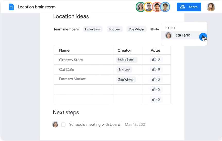 Screenshot of a team meeting from the Google Workspace Business website