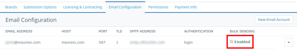 Screenshot of the Insureio bulk sending authorization checkbox